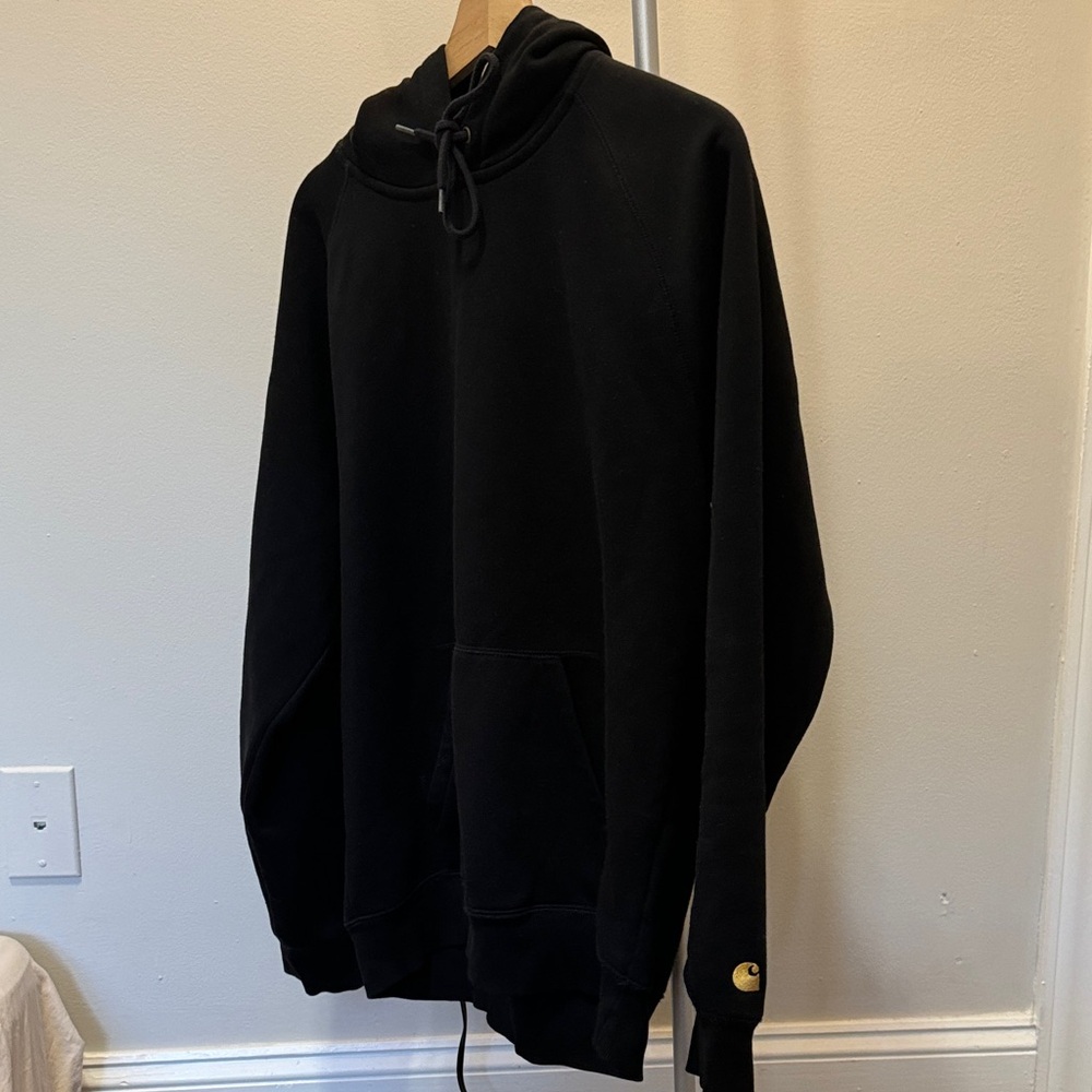 Black Carhartt WIP Chase Hoodie with Gold Logo